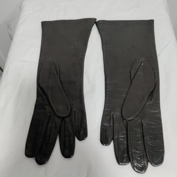 Neiman Marcus Brown Leather Gloves Silk Lined Luxury Vintage Equestrian Womens 7 - Picture 2 of 10